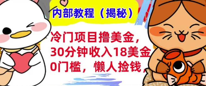 冷门项目撸美刀，30分钟收入18美刀，0门槛，懒人捡钱，无脑操作-赚钱网