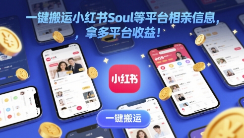 一键搬运小红书Soul等平台相亲信息，拿多平台收益!-赚钱网
