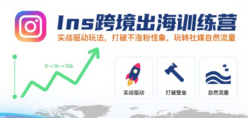 Ins跨境出海训练营，实战驱动玩法，打破不涨粉怪象，玩转社媒自然流量-赚钱网