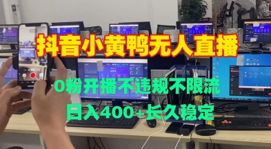 DY小黄鸭无人直播，0粉开播不违规不限流 日入4张，长久稳定-赚钱网