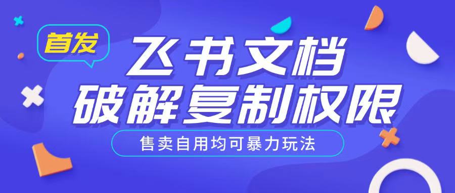 首发飞书文档破解复制权限，售卖自用均可暴力玩法-赚钱网