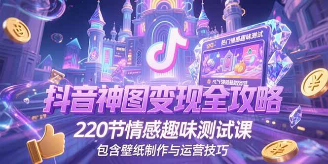 （15264期）抖音神图变现全攻略，220节情感趣味测试课，包含壁纸制作与运营技巧-赚钱网