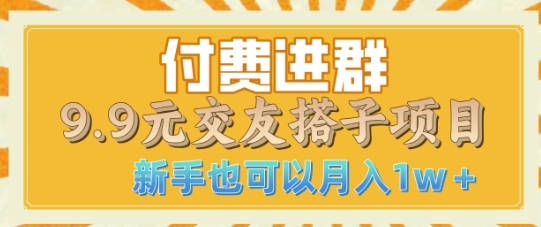 付费进群1.9交友搭子项目，熟练可矩阵操作，月收益过W-赚钱网