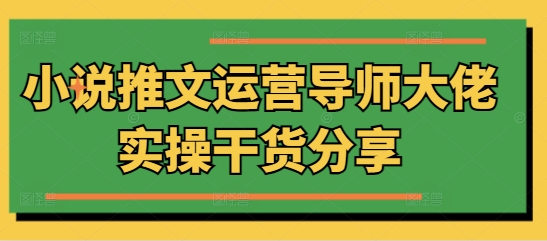 小说推文运营导师大佬实操干货分享-赚钱网