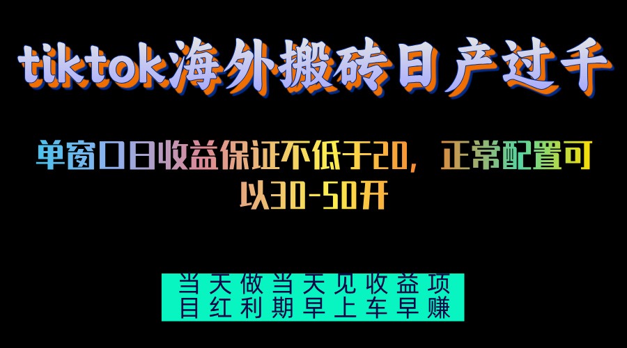 （13079期）tiktok海外搬砖项目单机日产过千当天做当天见收益-赚钱网