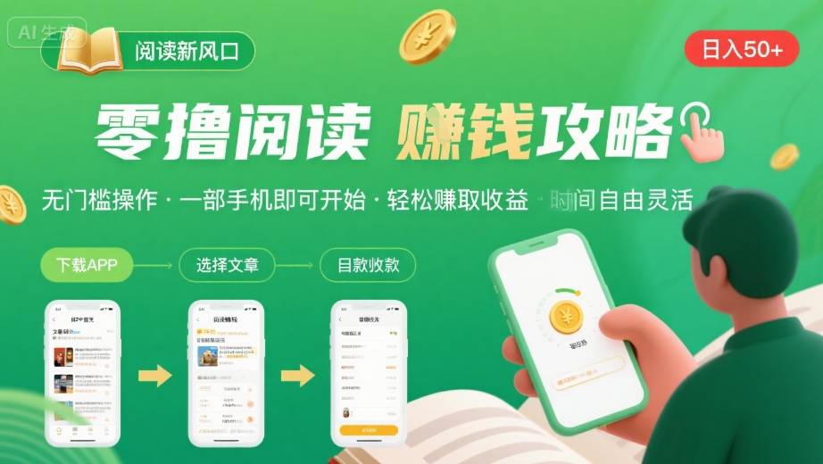 零撸阅读新风口，无门槛轻松挣，一部手机，日入 50-3张【揭秘】-赚钱网