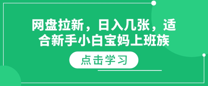 网盘拉新，日入几张，适合新手小白宝妈上班族-赚钱网