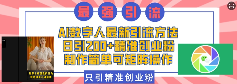 AI数字人最新引流方法，日引200+精准创业粉，制作简单可矩阵操作-赚钱网
