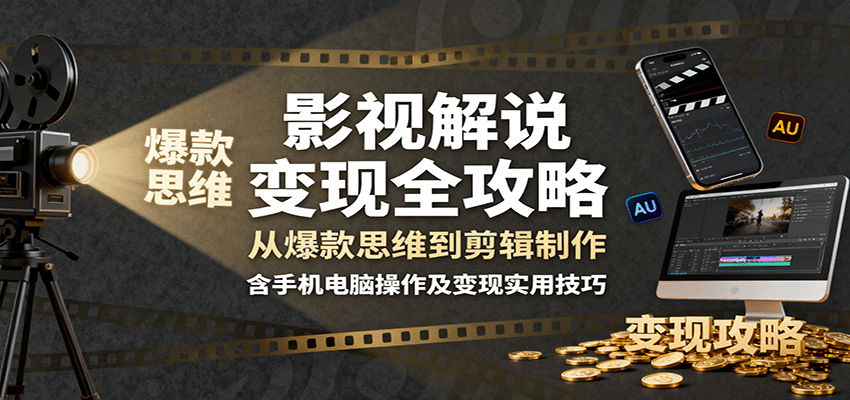 影视解说变现全攻略：从爆款思维到剪辑制作，含手机电脑操作及变现实用技巧-赚钱网