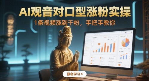 AI观音对口型涨粉实操，1条视频涨到千粉，手把手教你-赚钱网