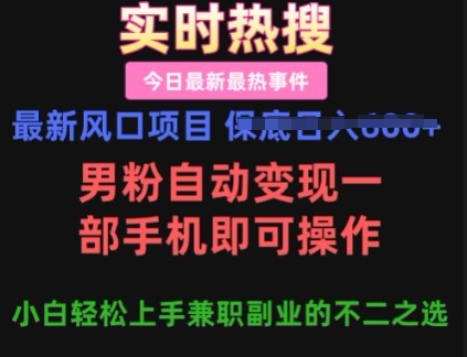 最新风口项目，男粉自动变现，一部手机即可操作，小白轻松上手，兼职副业的不二之选【揭秘】-赚钱网