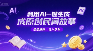 利用AI一键生成原创民间故事，无限制生成，条条爆款，日入多张-赚钱网