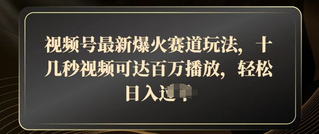 视频号最新爆火赛道玩法，十几秒视频可达百万播放，结合带货轻松，日入几张-赚钱网