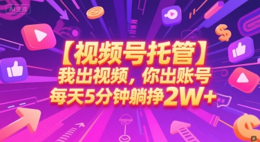 【视频号托管 】我出视频，你出账号，每天5分钟发布，最高躺挣2W+【揭秘】-赚钱网
