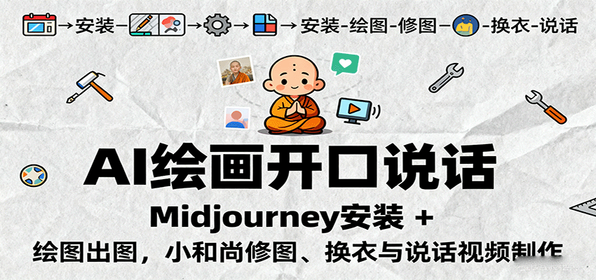 AI绘画开口说话，Midjourney安装 + 绘图出图，小和尚修图、换衣与说话视频制作-赚钱网