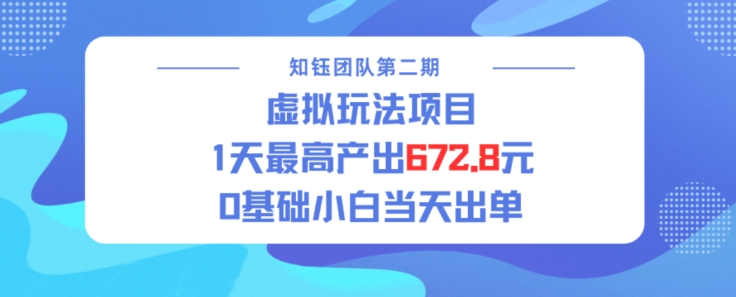 虚拟玩法项目 1天最高产出672.8，0基础小白当天出单-赚钱网