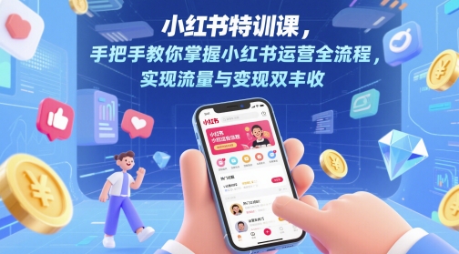 小红书特训课，手把手教你掌握小红书运营全流程，实现流量与变现双丰收-赚钱网