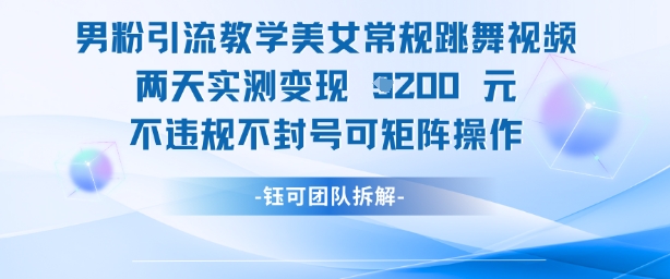 男粉引流教学美女常规跳舞视频两天实测变现1k+，不违规不封号可矩阵操作-赚钱网