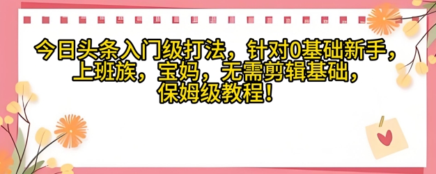 今日头条入门级打法，针对宝妈，上班族，0基础新手的保姆级课程-赚钱网