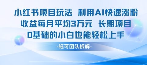 适合小白操作的小红书新项目，利用AI快速涨粉，收益每月平均1W+-赚钱网