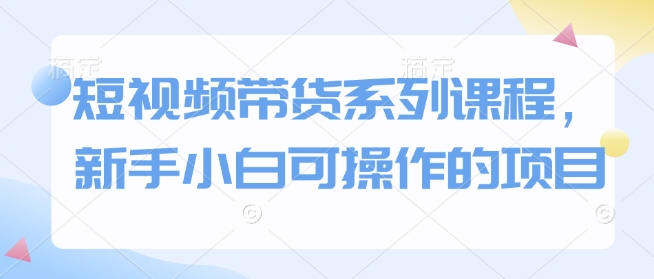 短视频带货系列课程，新手小白可操作的项目-赚钱网