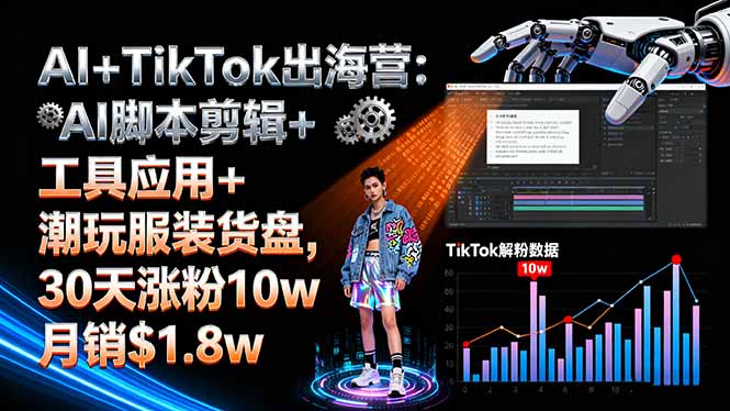 AI+TikTok出海营:AI脚本剪辑+工具应用+潮玩服装货盘,30天涨粉10w月销$1.8w-赚钱网