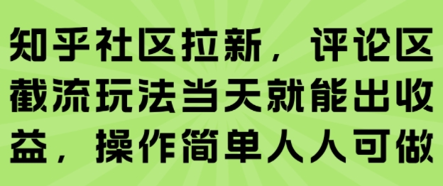 知乎社区拉新，评论区截流玩法当天就能出收益，操作简单人人可做-赚钱网