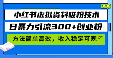 （13345期）小红书虚拟资料吸粉技术，日暴力引流300+创业粉，方法简单高效，收入稳…-赚钱网
