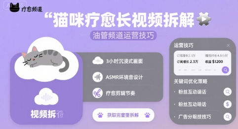 猫咪疗愈长视频拆解 &油管频道运营技巧-赚钱网