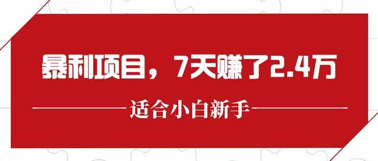 （15228期）最新暴利项目，每单收益轻松在300以上，7天赚了2.4万-赚钱网