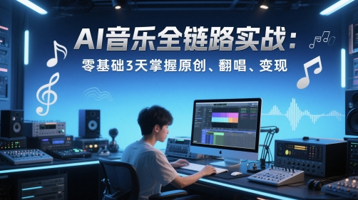 AI音乐全链路实战变现课：零基础3天掌握原创、翻唱、变现-赚钱网