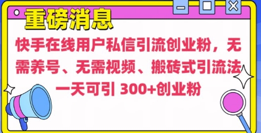 快手最新引流创业粉方法，无需养号、无需视频、搬砖式引流法【揭秘】-赚钱网