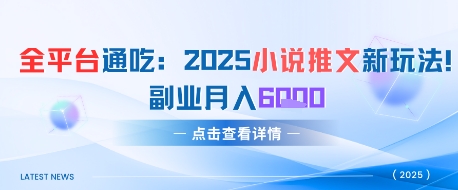 全平台通吃：2025小说推文新玩法，副业月入6k-赚钱网