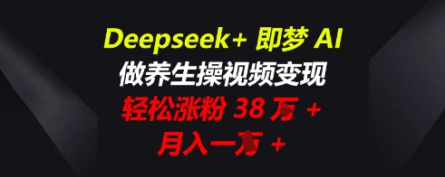 Deepseek+即梦AI，做养生操视频变现，轻松涨粉38W+，月入一W+-赚钱网