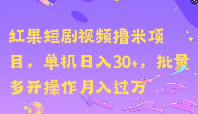红果短剧撸米，无脑挂JI项目，单机日入30米，可批量复制操作-赚钱网