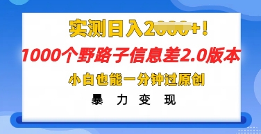 2025抖音1000个野路子信息差最新玩法，一分钟过原创，暴力变现月入几k-赚钱网