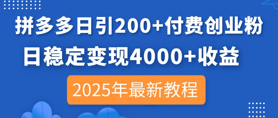 （14217期）拼多多日引200+付费创业粉，日稳定变现4000+收益，2025年最新教程-赚钱网