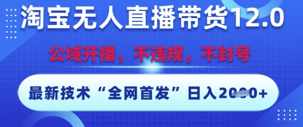 淘宝无人直播带货12.0，最新技术，不封号，不违规，操作简单，开播爆单，日入多张【揭秘】-赚钱网