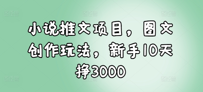 小说推文项目，图文创作玩法，新手10天挣3000-赚钱网