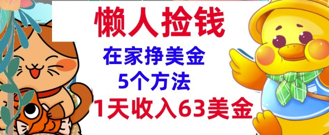 在家挣美金的5个方法，1天收入63美刀，内部教程，超简单，无脑操作-赚钱网