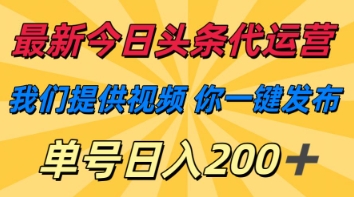最新今日头条代运营，我们提供视频，你一键发布，单号日入200+【揭秘】-赚钱网