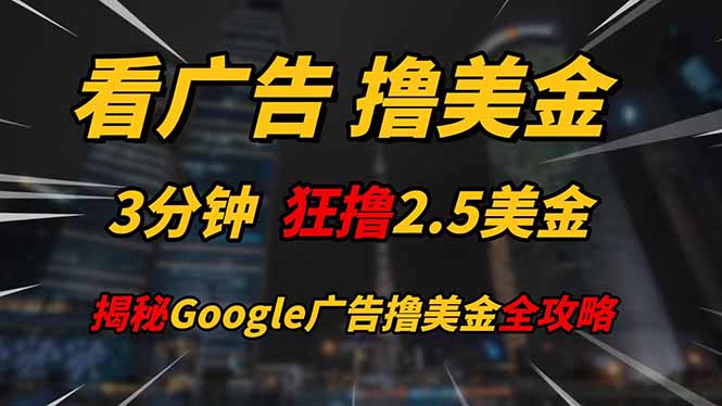 （14701期）看广告，撸美金！！3分钟赚2.5美金！！日入200美金不是梦！揭秘Google…-赚钱网