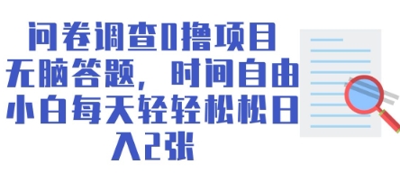 问卷调查0撸项目，无脑答题，时间自由，小白每天轻轻松松日入2张-赚钱网