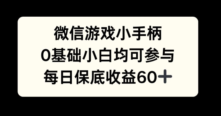 微信游戏小手柄，0基础小白均可参与，每日保底收益60+-赚钱网