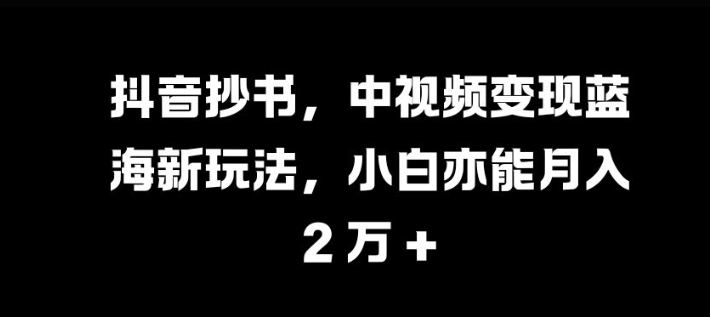 抖音抄书，中视频变现蓝海新玩法，小白亦能月入 过W【揭秘】-赚钱网