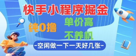 快手小程序掘金，纯0撸，单价高不养机 利用空闲时间做一做，一天好几张【揭秘】-赚钱网