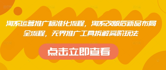 淘系运营推广标准化流程，​淘系改版后新品布局全流程，无界推广工具拆解高阶玩法-赚钱网