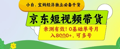 小白宝妈经济独立必备干货，京东短视频带货，亲测有效!0基础单号月入8k+，可多号【揭秘】-赚钱网