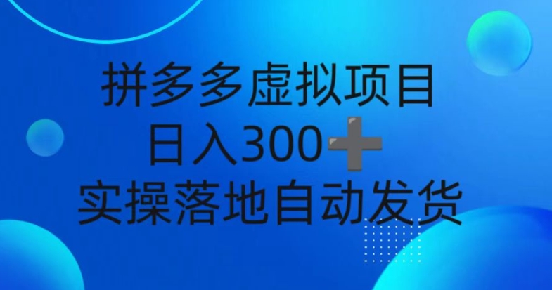 拼多多虚拟项目，新人日入3张，自动发货，实操落地可批量放大-赚钱网