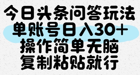 今日头条问答玩法，单账号日入30+，操作简单无脑复制粘贴就行-赚钱网